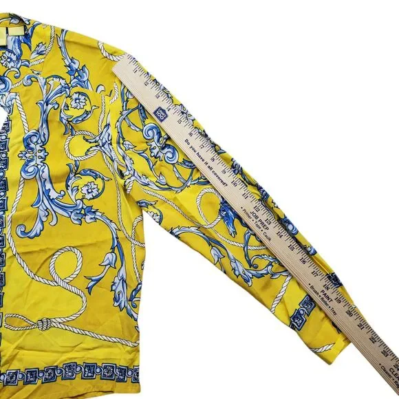 Anthropologie Maeve Elan Scarf Print Blouse 0 Yellow Horse Tie Front Equestrian - Picture 12 of 15